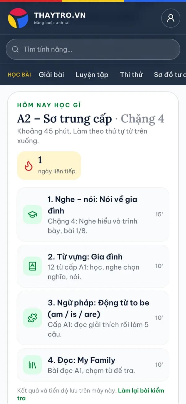 Tiếng Anh: RON ENGLISH: Hôm nay học gì theo kết quả kiểm tra, việc trong ngày và chuỗi ngày học