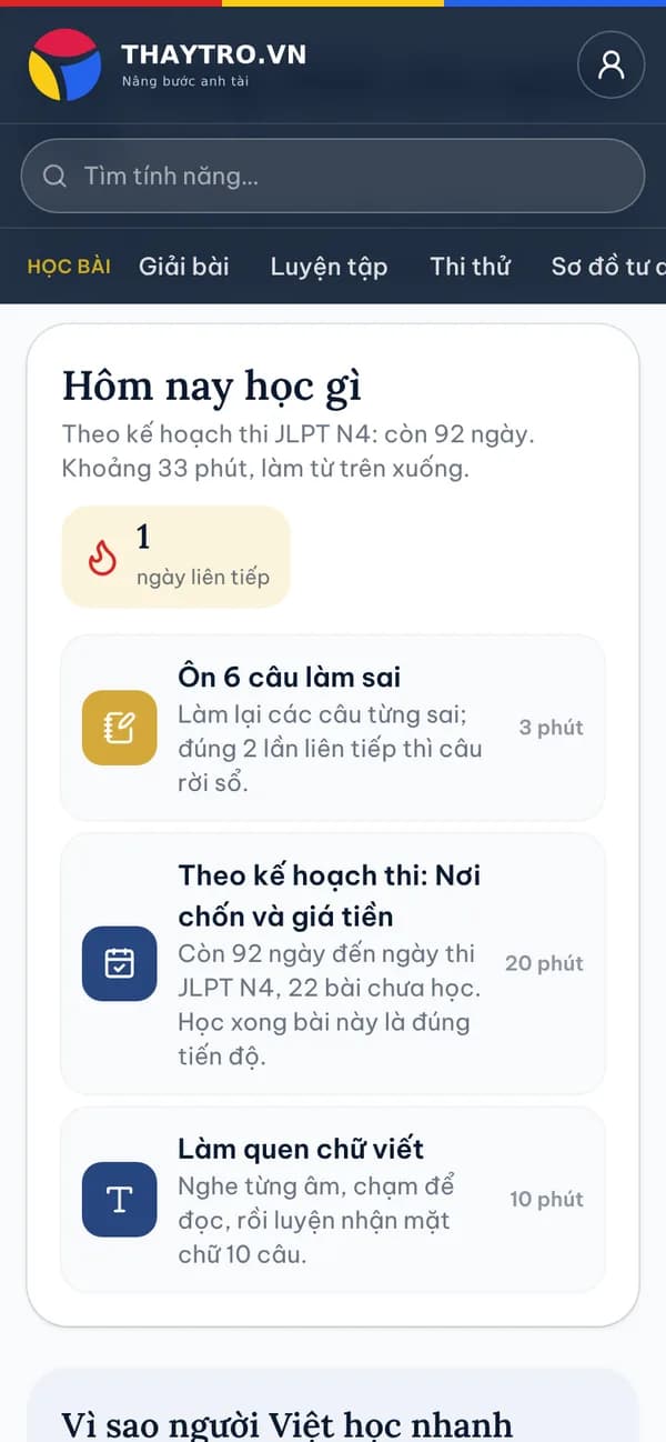Tiếng Nhật: Hôm nay học gì: việc trong ngày theo lịch thi và tiến độ thật, chuỗi ngày học liên tiếp, lịch ôn