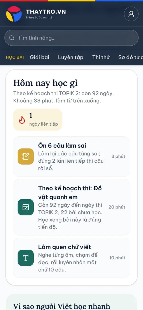 Tiếng Hàn: Hôm nay học gì: việc trong ngày theo lịch thi và tiến độ thật, chuỗi ngày học liên tiếp, lịch ôn