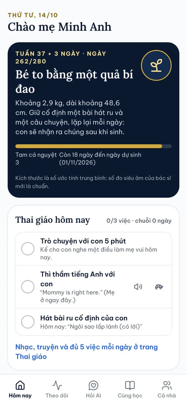 Màn hình Hôm nay của mẹ bầu trong Sổ Mẹ & Bé